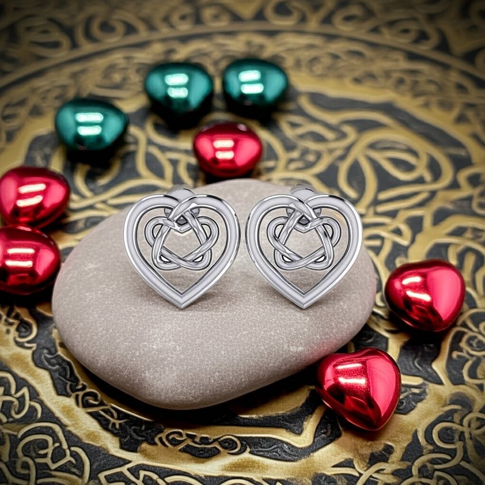 Celtic Knotwork Heart Sterling Silver Post Earrings